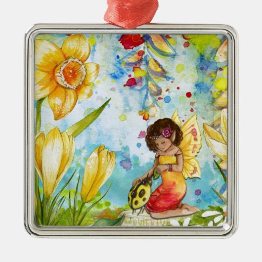 Fairy waterverf illustratie onecht metalen ornament (Voorkant)