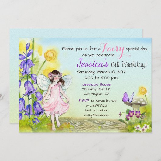 Fairy Whimsical Fantasy verjaardagsfeestje uitnodi Kaart (Voorkant / Achterkant)