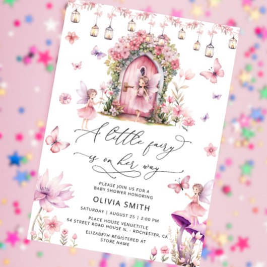 Fairy Wildflower Roze Baby shower Uitnodiging