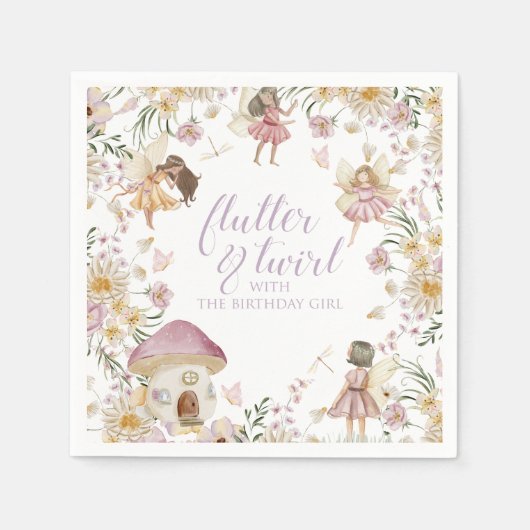 Fairy wildflower verjaardag servet (Voorkant)