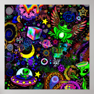 Fairy Wing Frog Sticker | Cute Trippy Neon Frog Ku Poster