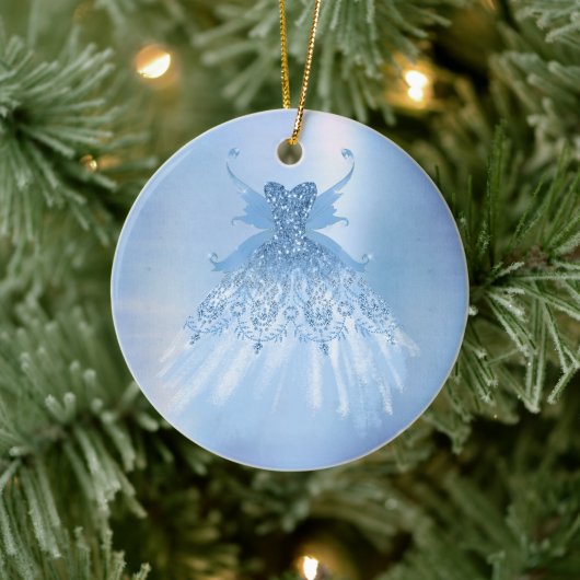 Fairy Wing Ice Gown | vorstblauwe iriserende glans Keramisch Ornament (Boom)