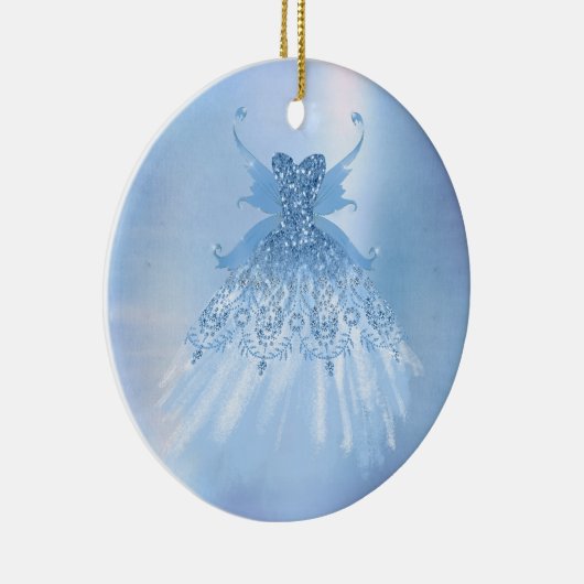 Fairy Wing Ice Gown | vorstblauwe iriserende glans Keramisch Ornament (Rechts)
