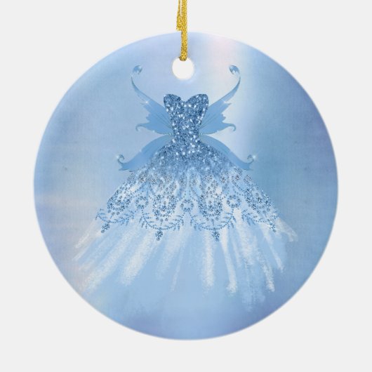Fairy Wing Ice Gown | vorstblauwe iriserende glans Keramisch Ornament (Achterkant)
