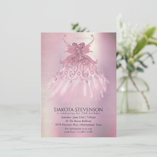 Fairy Wing Mauve Gown | Luxe Dusty Pink Sheen Kaart (Staand voorkant)