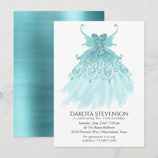 Fairy Wing Mint Gown | Luxe Pearl Green Aqua Sheen Kaart (Voorkant / Achterkant)