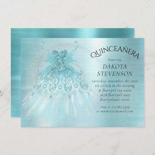 Fairy Wing Mint Gown | Luxe Pearl Green Aqua Sheen Kaart (Voorkant / Achterkant)