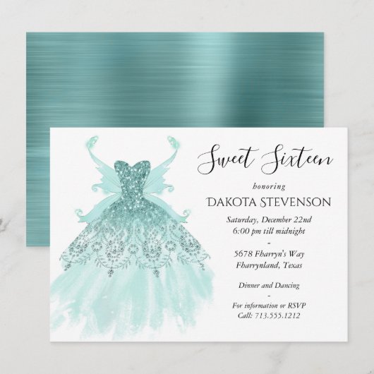 Fairy Wing Mint Gown | Luxe Pearl Green Aqua Sheen Kaart (Voorkant / Achterkant)