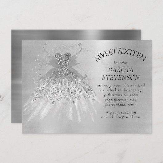Fairy Wing Silver Gown | Platinum Folie Faux Sheen Kaart (Voorkant / Achterkant)