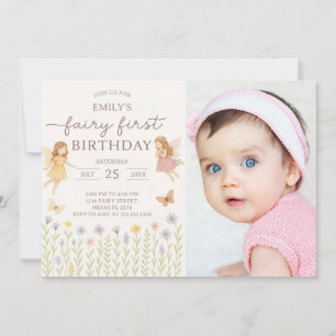 Fairy Wings Eerste Verjaardag Uitnodiging met foto