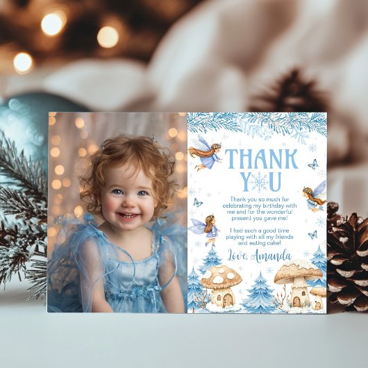 Fairy Winter Wonderland Birthday Photo Bedankkaart