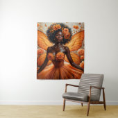Fairy With Dark Skin In Orange Floral Wandkleed (In situ)