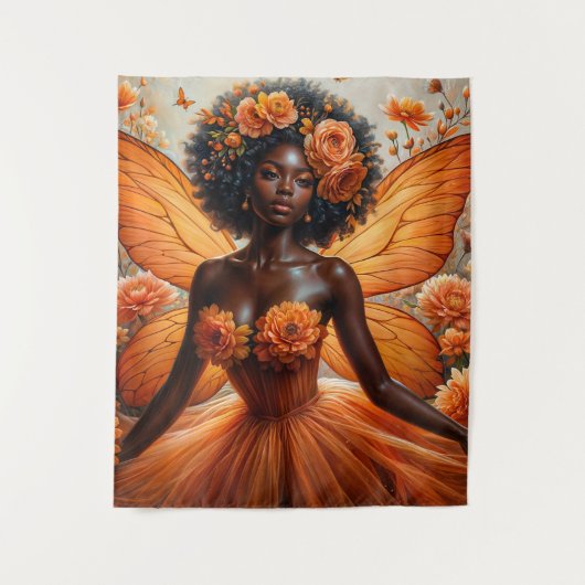 Fairy With Dark Skin In Orange Floral Wandkleed (Voorkant)