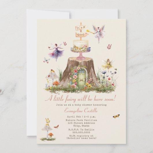 Fairy Woodland Meisje Baby shower Kaart (Voorkant)