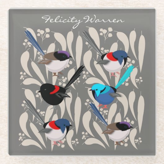 Fairy Wrens Glazen Onderzetter (Voorkant)
