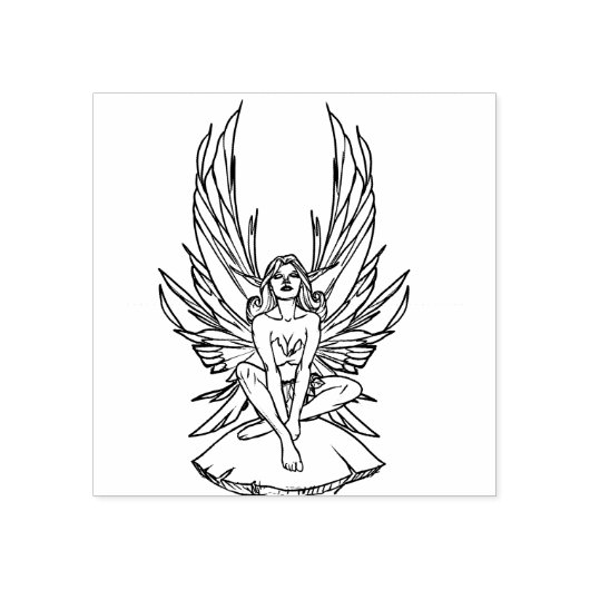 Fairy zitten op een paddenstoel rubberstempel (Afrduk)