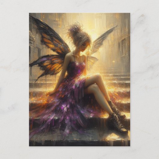 Fairy zitten op stappen briefkaart (Voorkant)