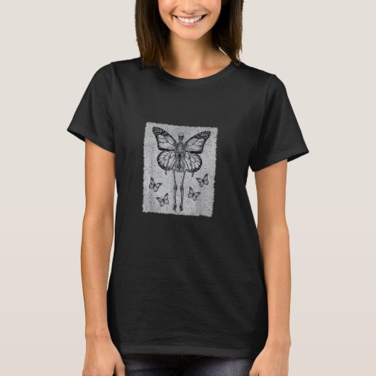 Fairycore Aesthetic Gothic Butterfly Skeleton Fair T-shirt (Voorkant)