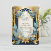 FAIRYCORE BRUILOFT UITNODIGING SPROOKJE BLAUWGROEN (Staand voorkant)