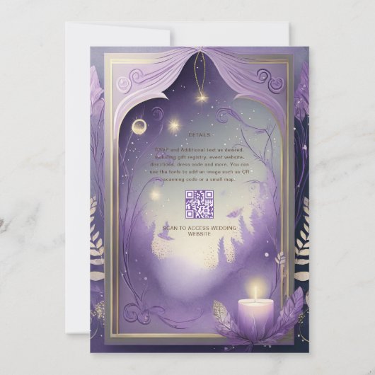 FAIRYCORE BRUILOFT UITNODIGING SPROOKJE LILA GOUD (Achterkant)