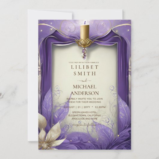 FAIRYCORE BRUILOFT UITNODIGING SPROOKJE PAARSE GOU (Voorkant)