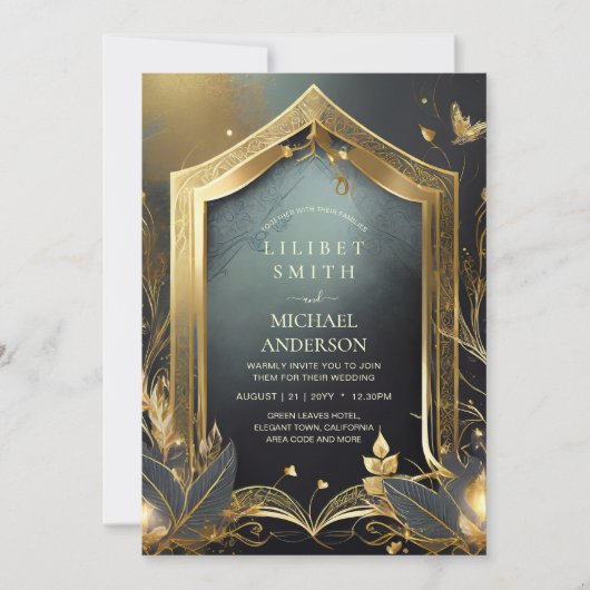 FAIRYCORE BRUILOFT UITNODIGINGEN SPROOKJE ZWART GO (Voorkant)