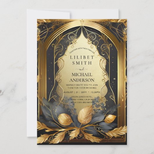 FAIRYCORE BRUILOFT UITNODIGINGEN SPROOKJE ZWART GO (Voorkant)