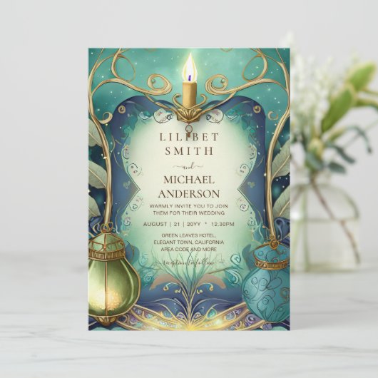 FAIRYCORE BRUILOFT UITNODIGINGEN STORYBOOK FAIRYTA (Staand voorkant)