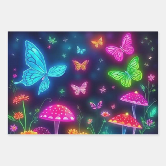 Fairycore-Butterflies Bloemen en Paddestoelen Inpakpapier Vel (Voorkant 3)