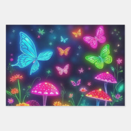 Fairycore-Butterflies Bloemen en Paddestoelen Inpakpapier Vel