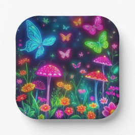 Fairycore-Butterflies Bloemen en Paddestoelen Papieren Bordje