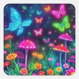 Fairycore-Butterflies Bloemen en Paddestoelen Vierkante Sticker