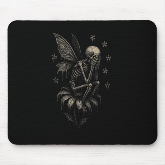 Fairycore Emo Gothic T-shirt Sad Crying Skeleton F Muismat (Voorkant)