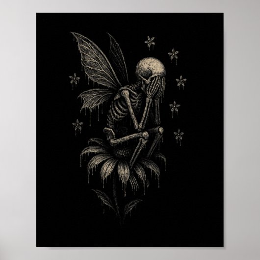 Fairycore Emo Gothic T-shirt Sad Crying Skeleton F Poster (Voorkant)