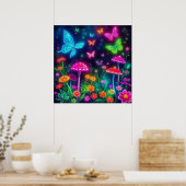 Fairycore-Flowers Vlinders en Paddestoelen Poster (Keuken)