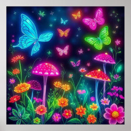 Fairycore-Flowers Vlinders en Paddestoelen Poster