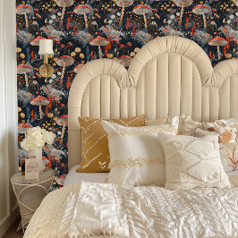 Fairycore rode paddenstoelen in een grijs bos behang