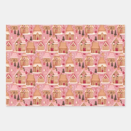 Fairycore Roze Kerstscènes Coördinerende Inpakpapier Vel (Voorkant)