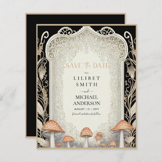 Fairycore Save the Date Black Gold Woodland (Voorkant / Achterkant)