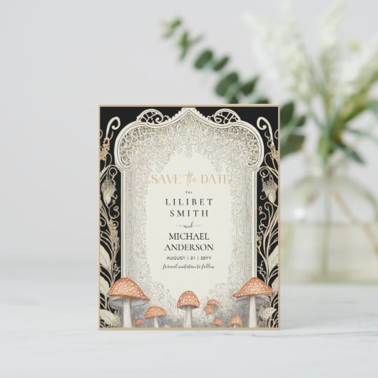 Fairycore Save the Date Black Gold Woodland (Staand voorkant)