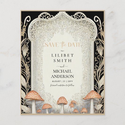 Fairycore Save the Date Black Gold Woodland (Voorkant)