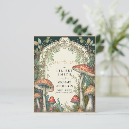 Fairycore Save the Date Green Gold Woodland (Staand voorkant)