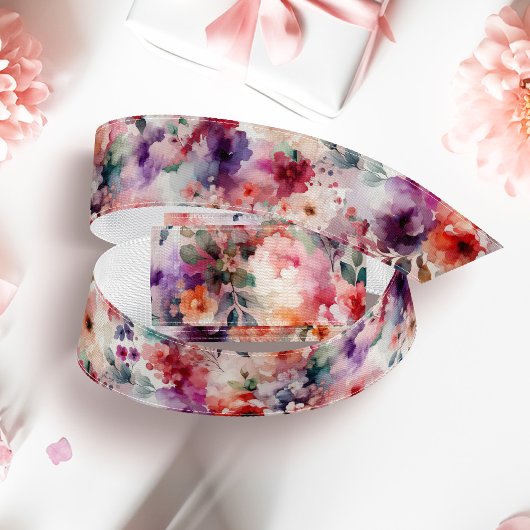 Fairycore Verjaardag Mooie Waterverf Bloemen Grosgrain Lint