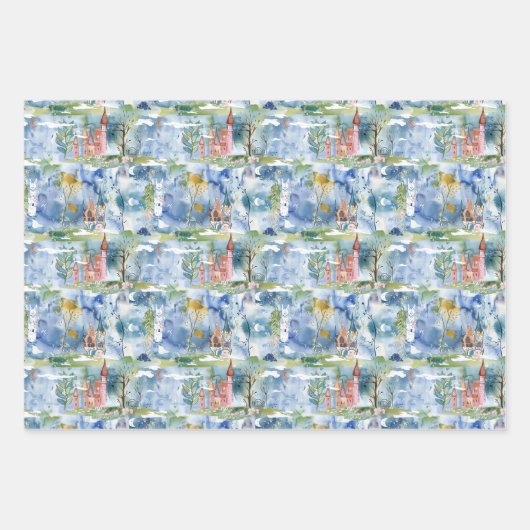 Fairyland Castles Blue Inpakpapier Vel (Voorkant)