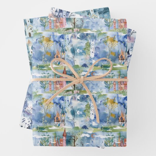 Fairyland Castles Blue Inpakpapier Vel (In situ)