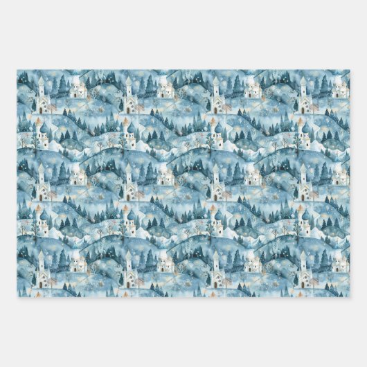 Fairyland Castles Blue Inpakpapier Vel (Voorkant 3)