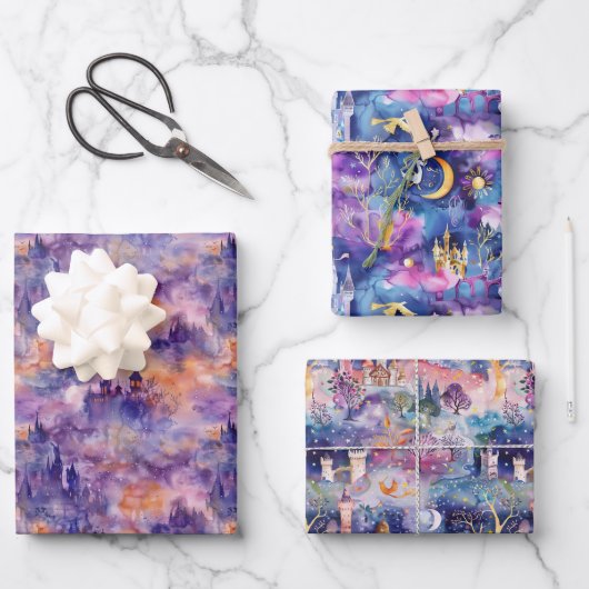 Fairyland Castles Purple Inpakpapier Vel (Voorkant)