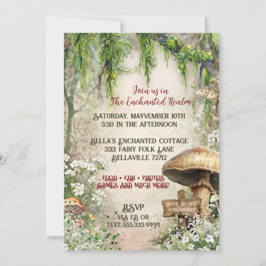 Fairyland Enchanted Realm Party Uitnodiging (Achterkant)