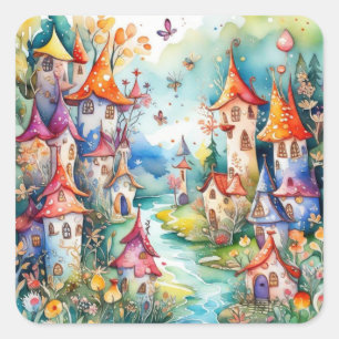 Fairyland magisch kasteel vierkante sticker