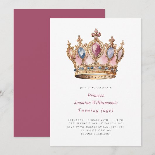 Fairytail prinses roze verjaardagsfeest kaart (Voorkant / Achterkant)